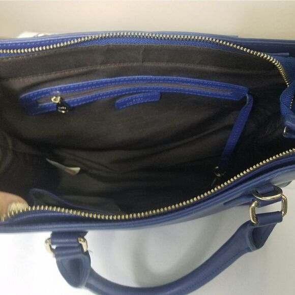 DUDU Original Collection Double Top Handle Leather Satchel Bag in Cobalt Blue. - Picture 5 of 7